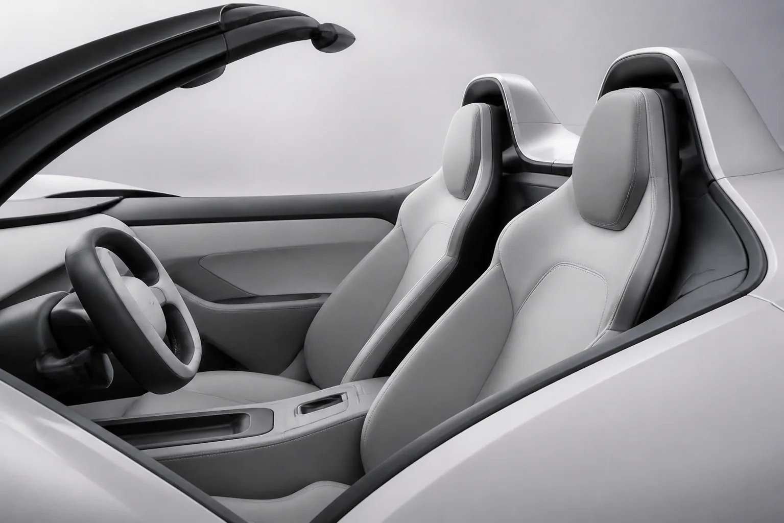 Apex Roadster cockpit with minimal light-gray materials